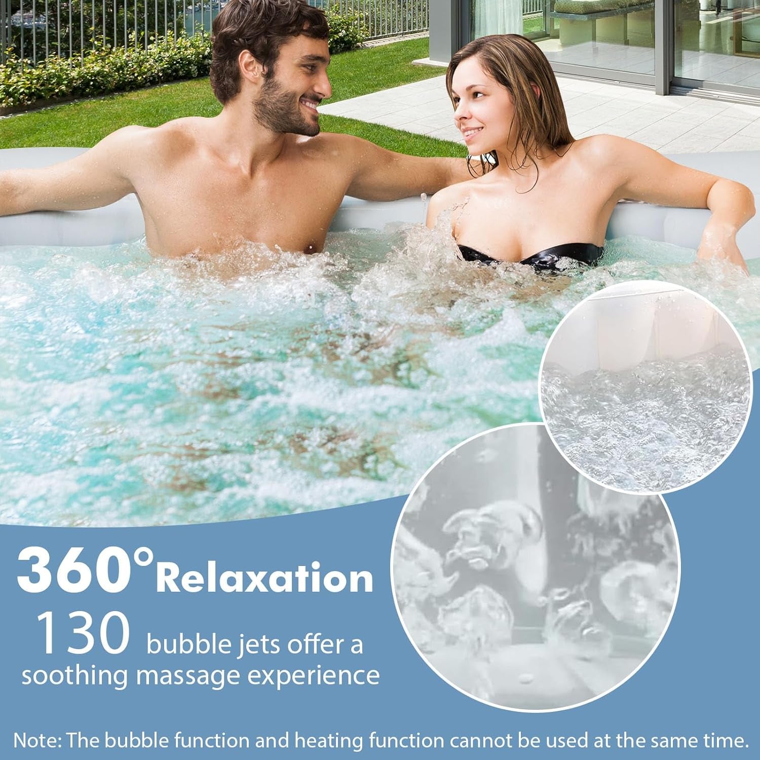 Hot Tub, Inflatable Hot Tub with 130 Soothing Bubble Air Jets, Insulated Lockable Cover, Ground Mat & Filter Cartridges, Outdoor Blow up Spa Tub for Backyard, Patio (Round, 4-6 Person)