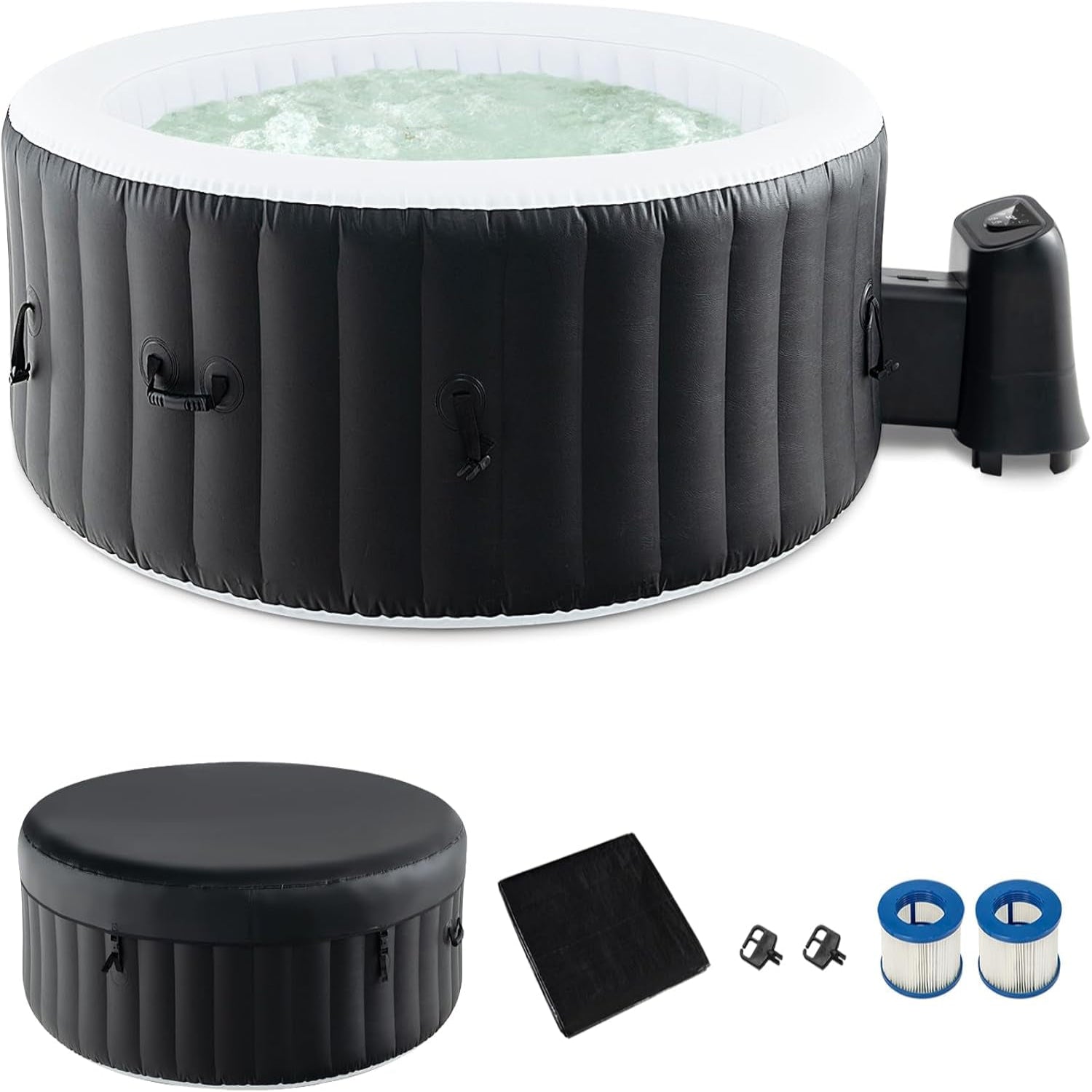 Hot Tub, Inflatable Hot Tub with 130 Soothing Bubble Air Jets, Insulated Lockable Cover, Ground Mat & Filter Cartridges, Outdoor Blow up Spa Tub for Backyard, Patio (Round, 4-6 Person)